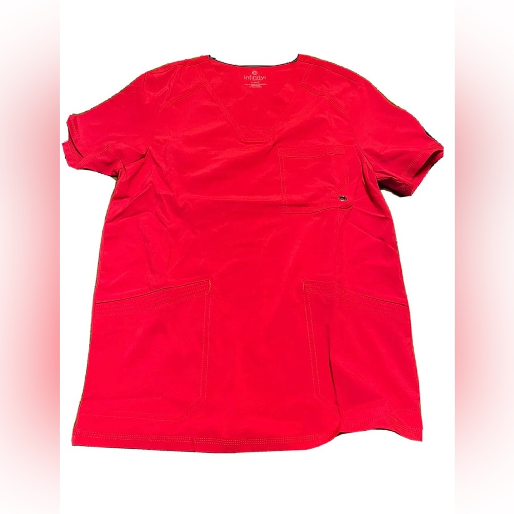 Small Cherokee Infinity Scrubs Top Mens Small Red 3 Pocket V Neck Stretch